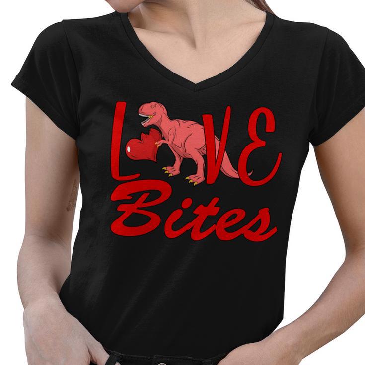 Valentines Day Love Bites Dinosaur Women V-Neck T-Shirt