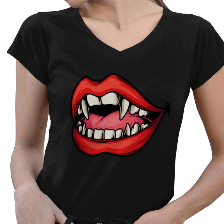 Vampire Mouth With The Most Attractive Vampire Design Women V-Neck T-Shirt