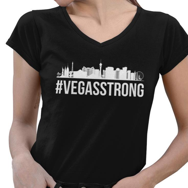 Vegas Strong Hastag Vegasstrong Skyline Tshirt Women V-Neck T-Shirt