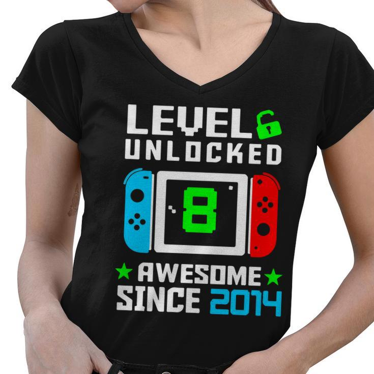 Video Game Level 8 Unlocked 8Th Birthday Women V-Neck T-Shirt