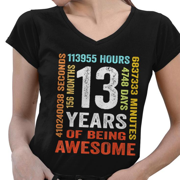 Vintage 13Th Birthday Shirt Gift 13 Years Old Being Awesome Women V-Neck T-Shirt