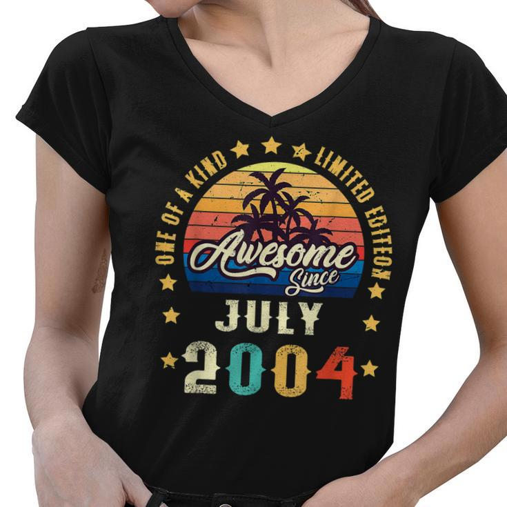 Vintage 18Th Birthday Awesome Since July 2004 Epic Legend  Women V-Neck T-Shirt