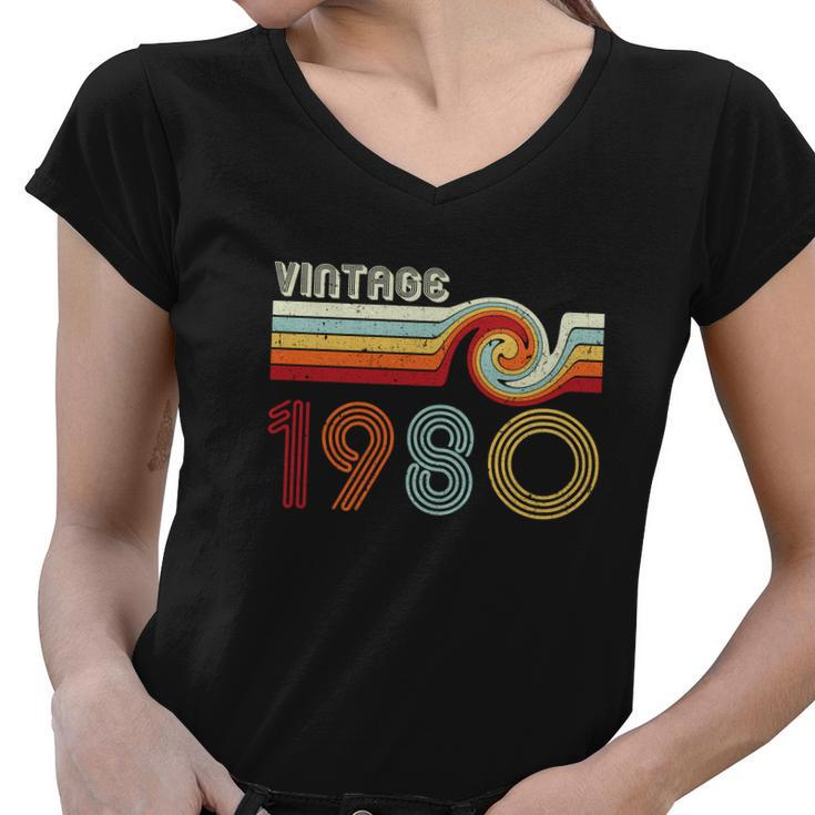 Vintage 1980 Retro Birthday Gift Graphic Design Printed Casual Daily Basic Women V-Neck T-Shirt