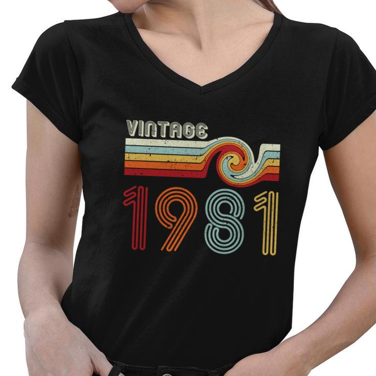 Vintage 1981 Retro Birthday Gift Graphic Design Printed Casual Daily Basic Women V-Neck T-Shirt
