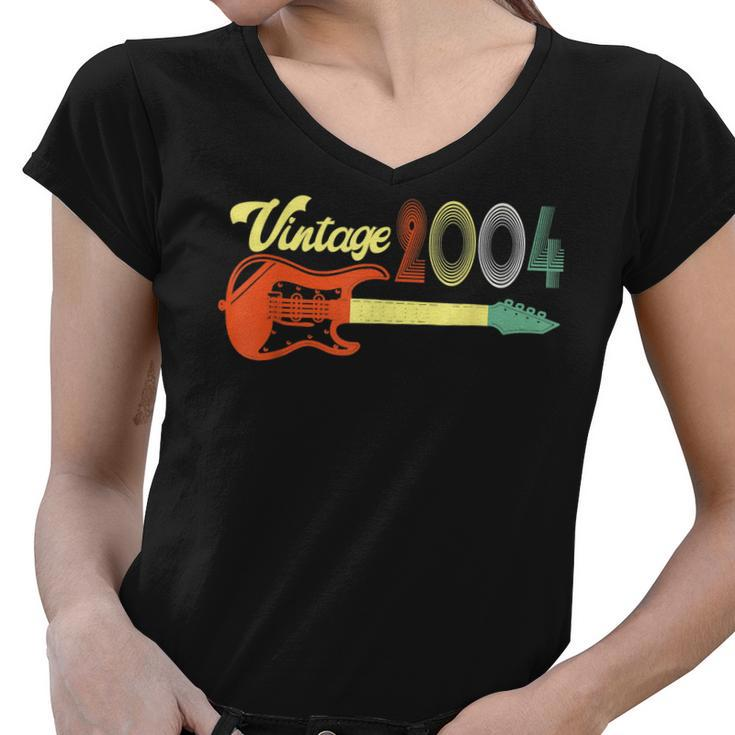 Vintage 2004 Retro 18Th Birthday With Guitar 18 Years Old  Women V-Neck T-Shirt