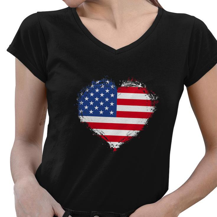 Vintage 4Th Of July Fourth Usa Patriotic Heart Women V-Neck T-Shirt