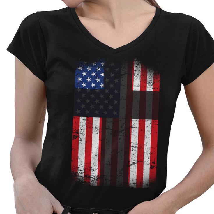 Vintage American Cross Flag Tshirt Women V-Neck T-Shirt