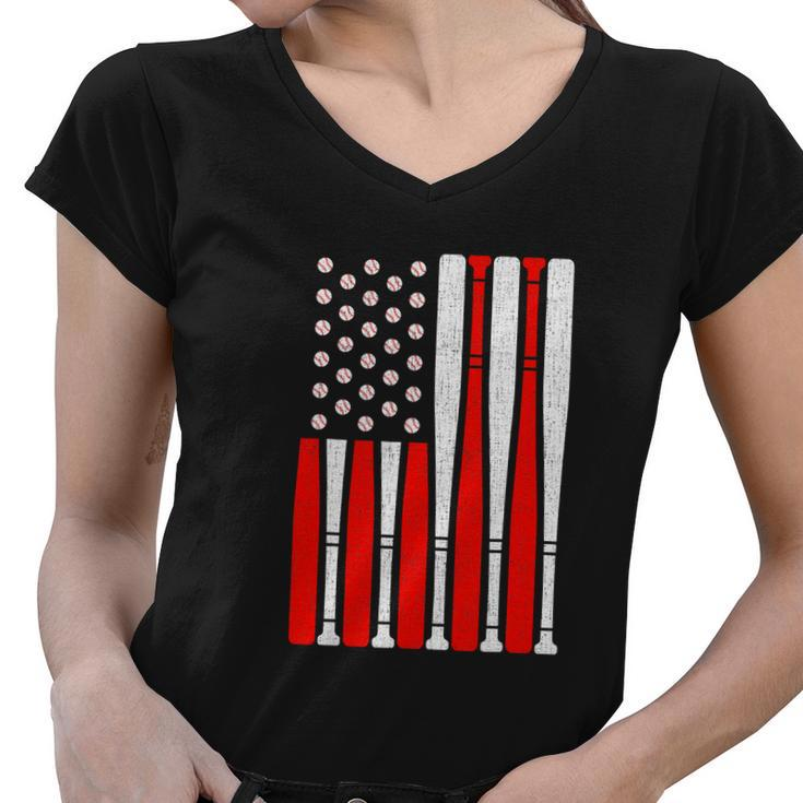 Vintage American Flag Baseball For 4Th Of July Women V-Neck T-Shirt