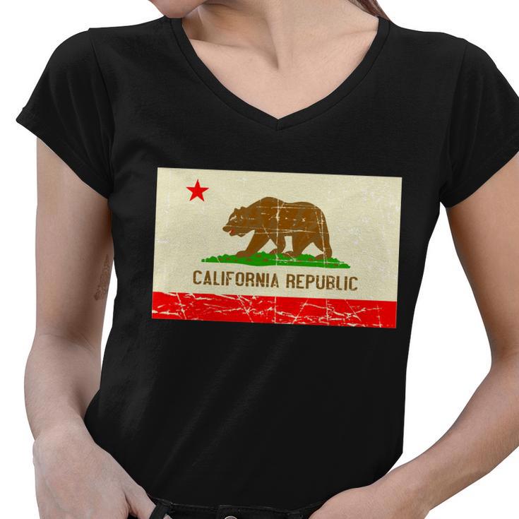 Vintage California Republic Flag Women V-Neck T-Shirt