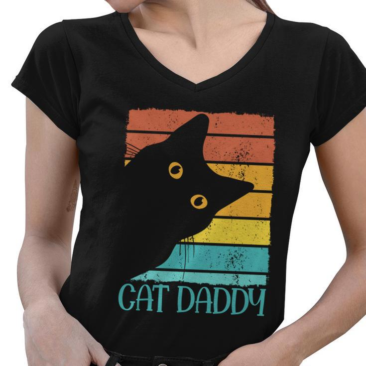 Vintage Cat Daddy Funny Cat Lover Gift Cat Dad Fathers Women V-Neck T-Shirt