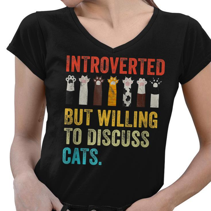 Vintage Cat Meow Introverted But Willing To Discuss Cats  Women V-Neck T-Shirt