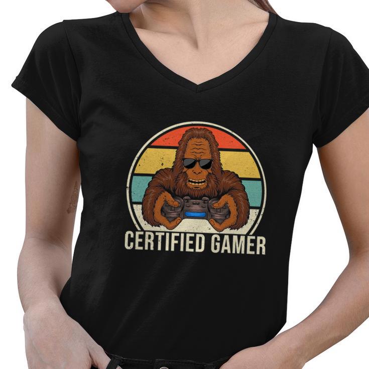 Vintage Certified Gamer Funny Retro Video Game Women V-Neck T-Shirt