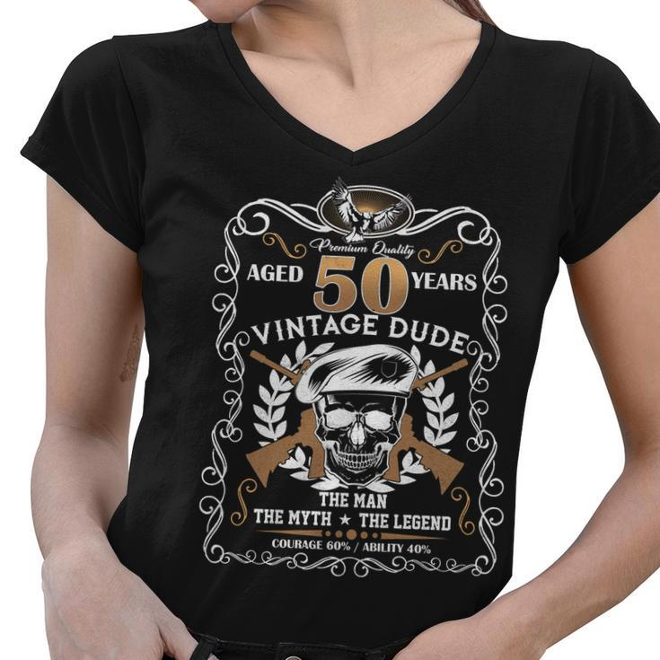 Vintage Dude Aged 50 Years Man Myth Legend 50Th Birthday Women V-Neck T-Shirt