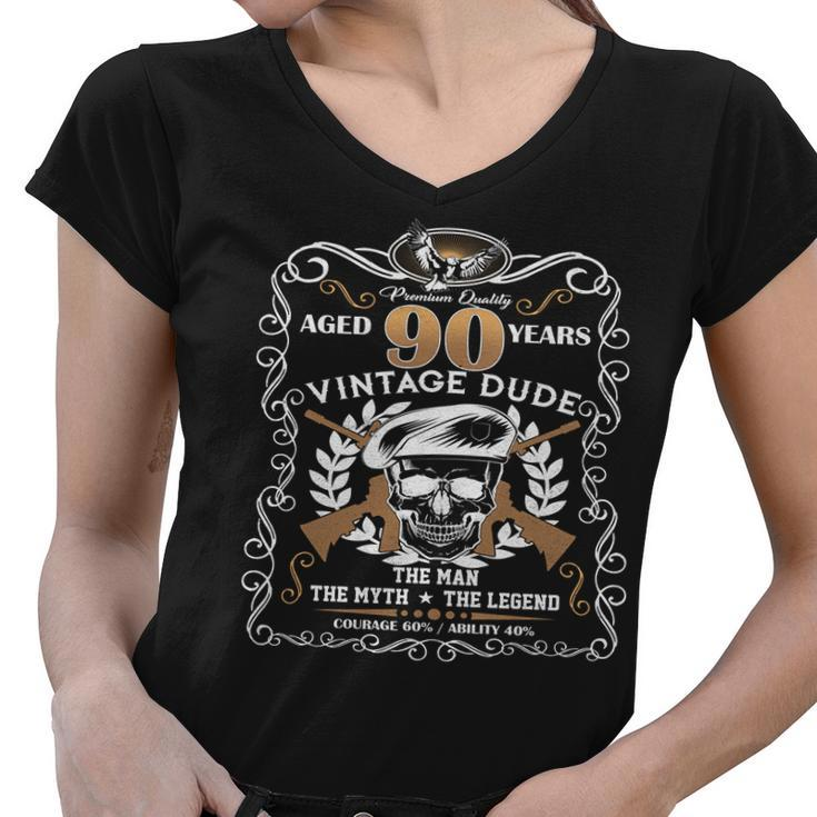 Vintage Dude Aged 90 Years Man Myth Legend 90Th Birthday Women V-Neck T-Shirt