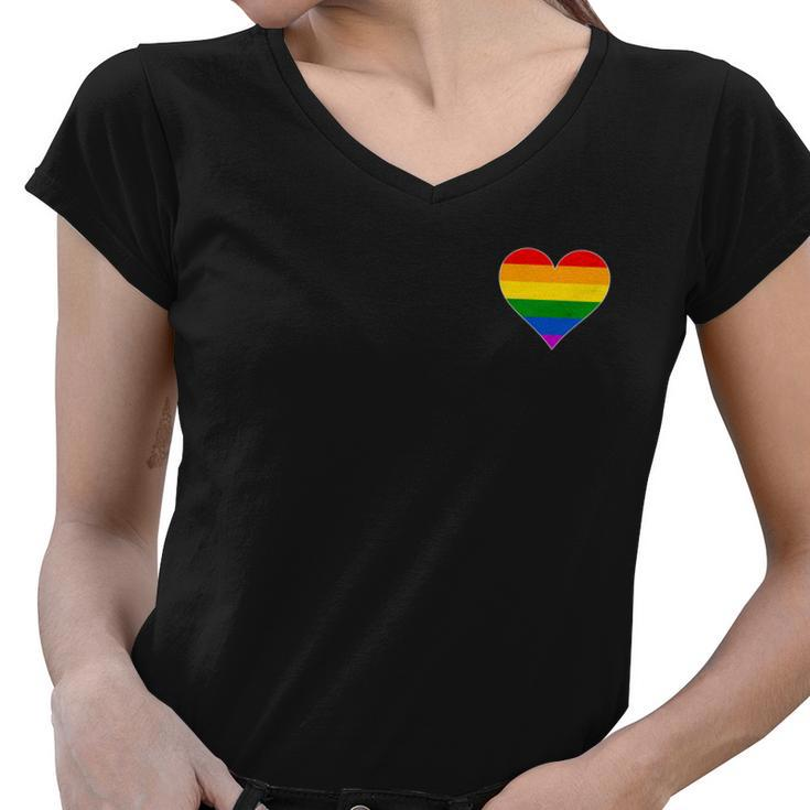 Vintage Gay Pride Pocket Rainbow Heart Tshirt Women V-Neck T-Shirt