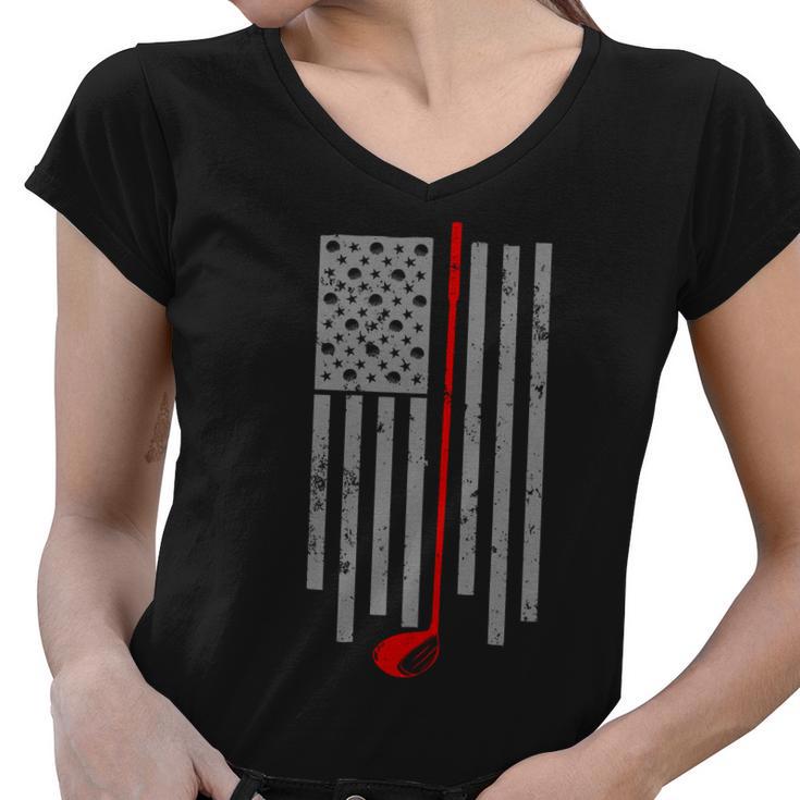 Vintage Golf American Flag Usa Tshirt Women V-Neck T-Shirt