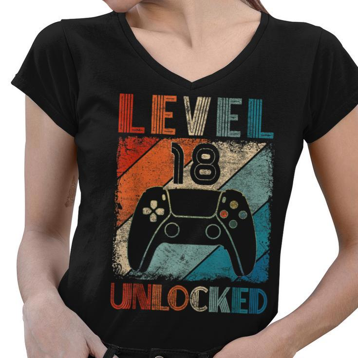 Vintage Level 18 Unlocked Video Gamer 18Th Birthday  Women V-Neck T-Shirt