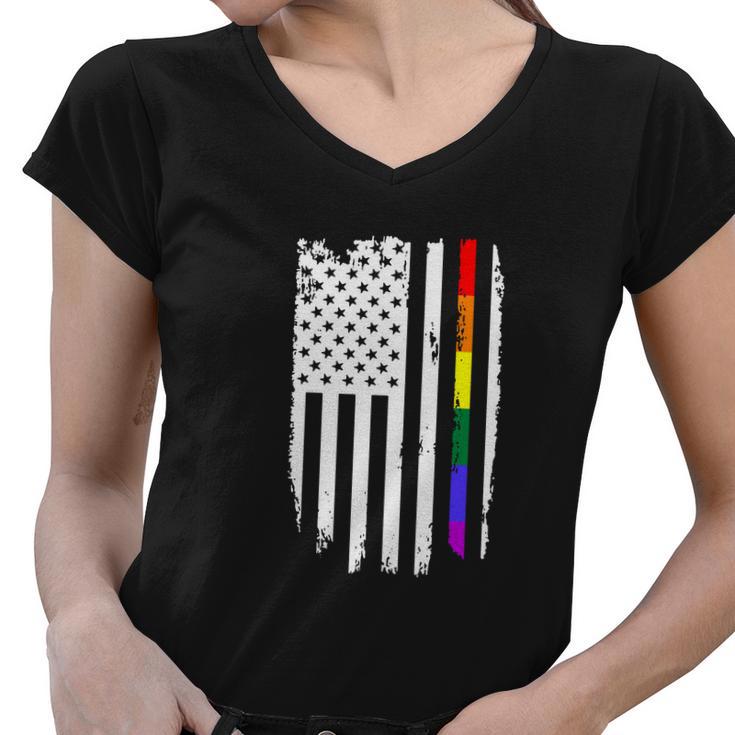 Vintage Lgbt Rainbow American Flag Lgbt Pride Women V-Neck T-Shirt