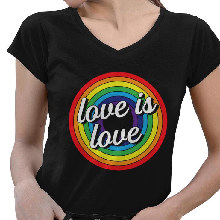 Vintage Love Is Love Rainbow Pride Month Women V-Neck T-Shirt