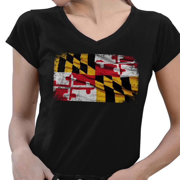 Vintage Maryland Flag Women V-Neck T-Shirt