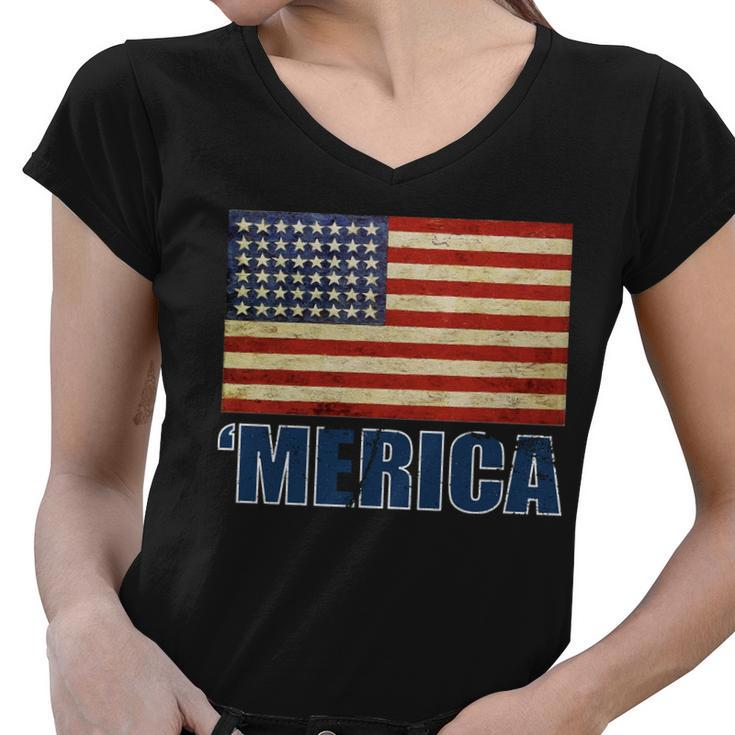 Vintage Merica Flag Tshirt Women V-Neck T-Shirt