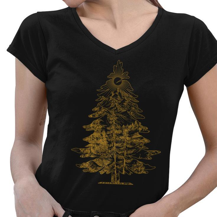 Vintage Nature Lover Pine Tree Forest Tshirt Women V-Neck T-Shirt