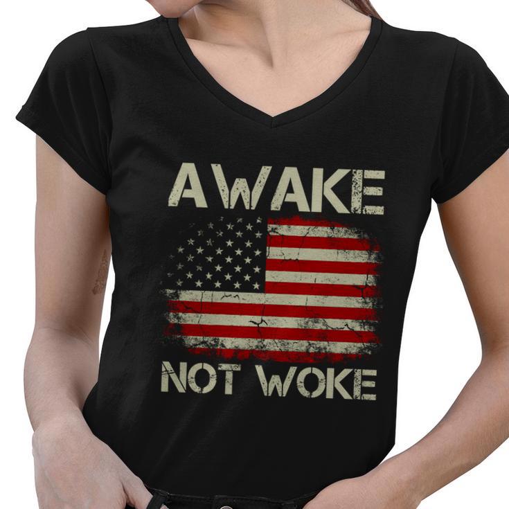 Vintage Old American Flag Awake Not Woke Tshirt Women V-Neck T-Shirt