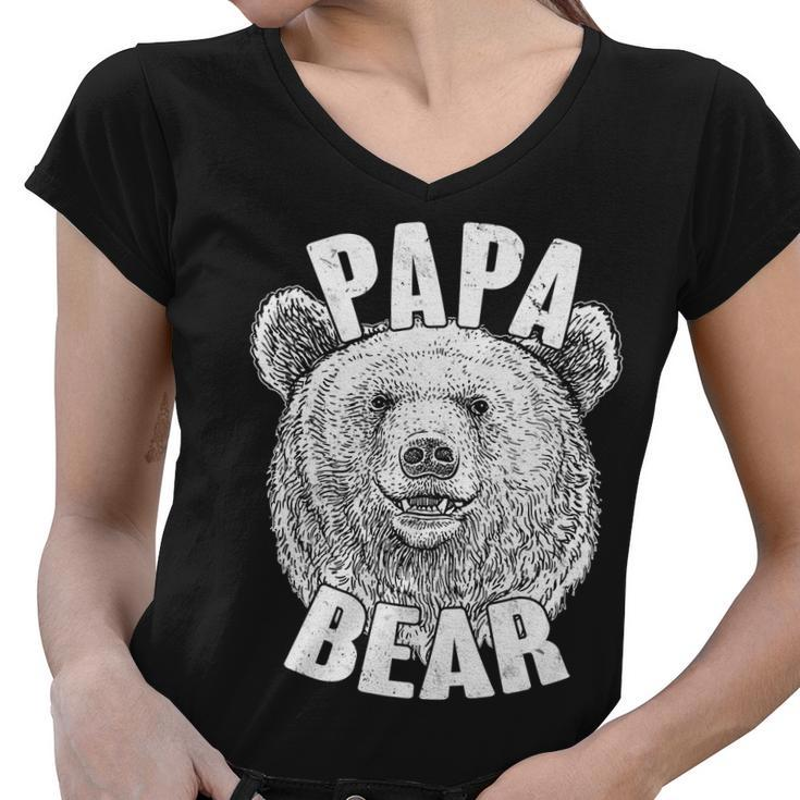 Vintage Papa Bear Father Women V-Neck T-Shirt