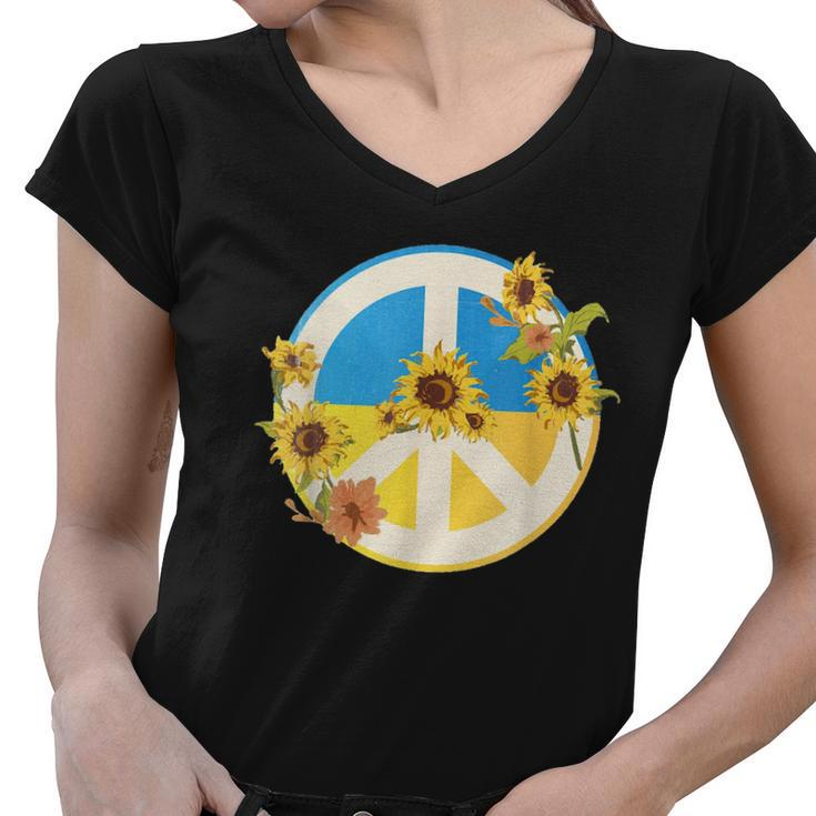 Vintage Peace Ukraine Sunflower Women V-Neck T-Shirt
