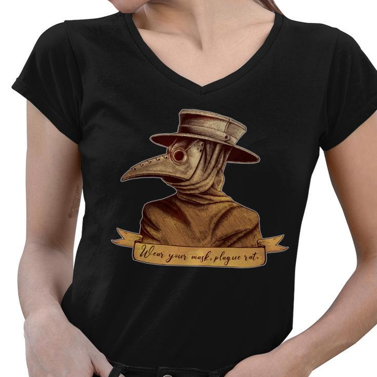 Vintage Plague Doctor Wear Your Mask Plague Rat Women V-Neck T-Shirt