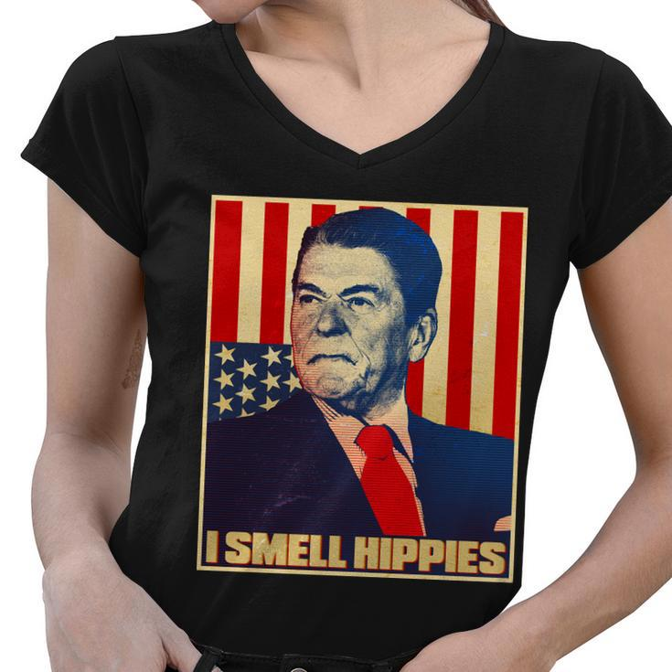 Vintage President Reagan I Smell Hippies Women V-Neck T-Shirt