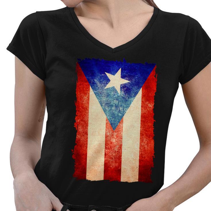 Vintage Puerto Rico Flag V2 Women V-Neck T-Shirt