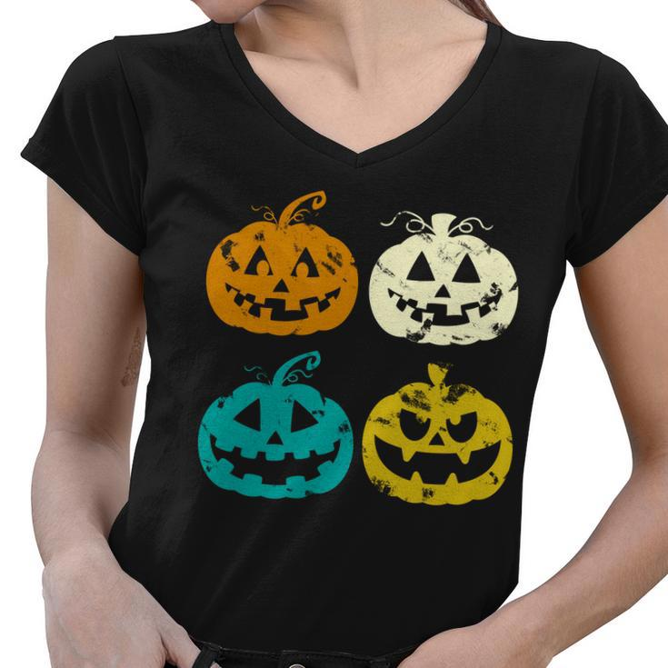 Vintage Pumpkin Halloween Women V-Neck T-Shirt