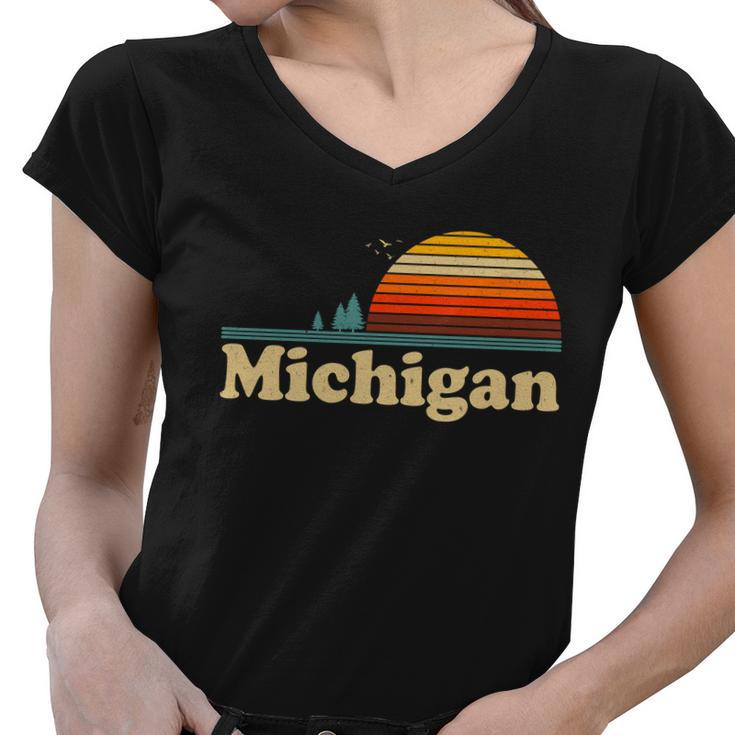 Vintage Retro Michigan Sunset Logo Tshirt Women V-Neck T-Shirt