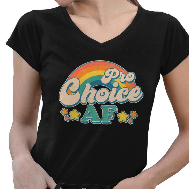 Vintage Retro Pro Choice Af Star Rainbow Women V-Neck T-Shirt