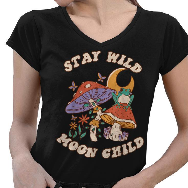 Vintage Retro Stay Wild Moon Child Frog Mushroom Hippie  Women V-Neck T-Shirt