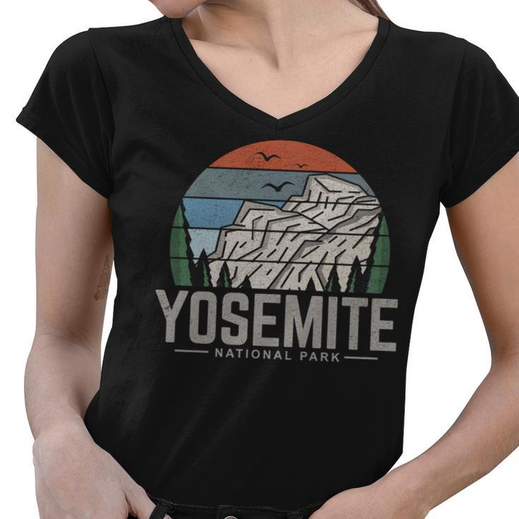 Vintage Retro Yosemite National Park Hiking T    Women V-Neck T-Shirt