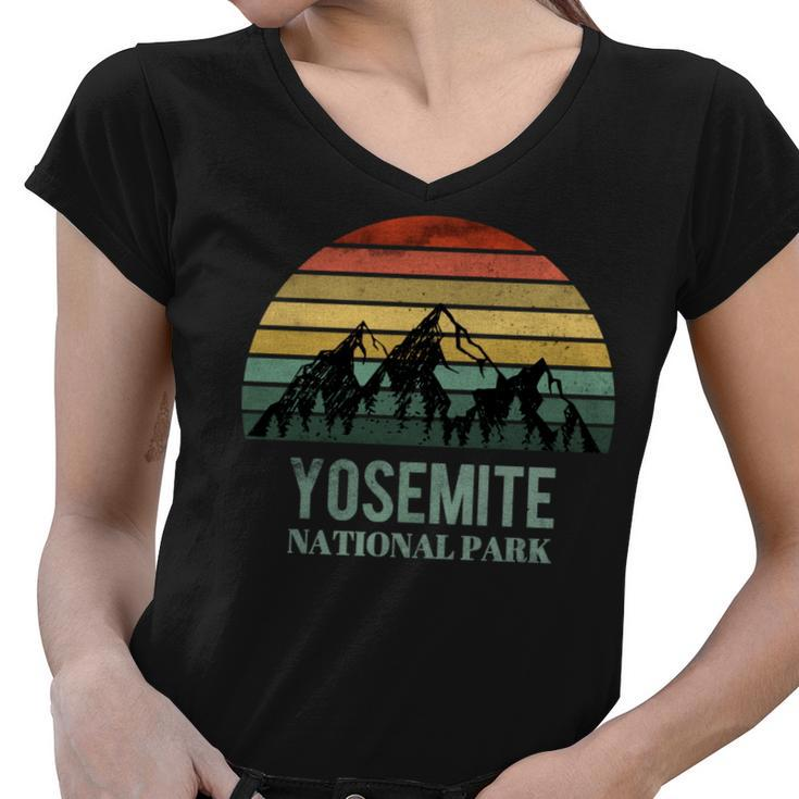 Vintage Retro Yosemite National Park Mountain California   V2 Women V-Neck T-Shirt