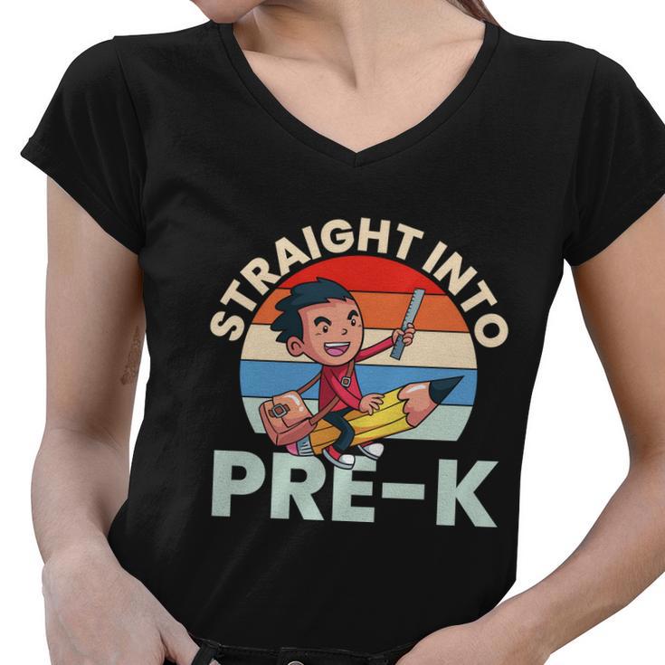 Vintage Straight Into Prek Boy Back To School Women V-Neck T-Shirt