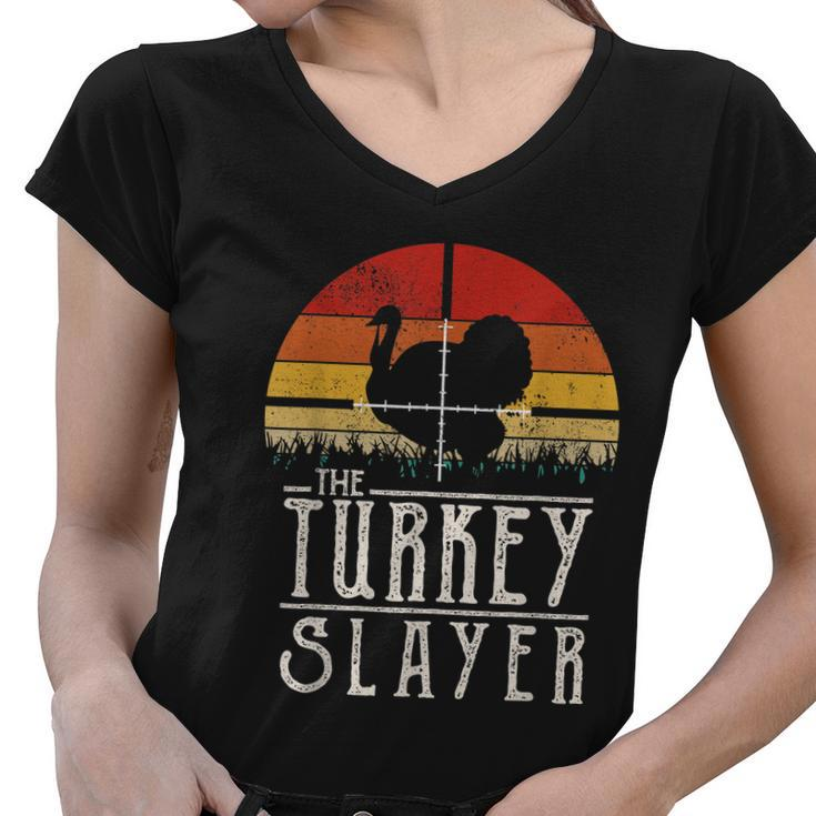 Vintage Sunset Retro Style Turkey Hunting Turkey Slayer Women V-Neck T-Shirt