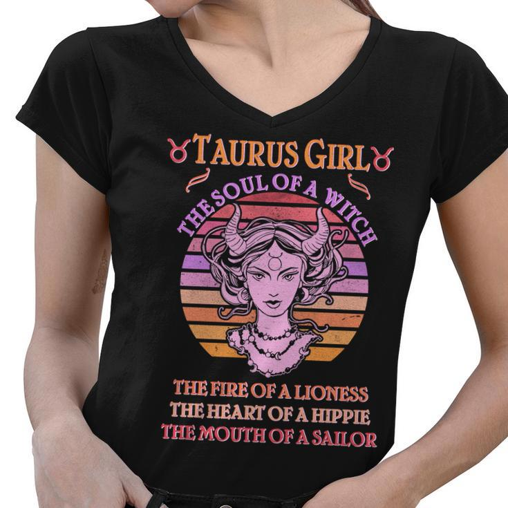 Vintage Taurus Girl Zodiac Birthday Women V-Neck T-Shirt