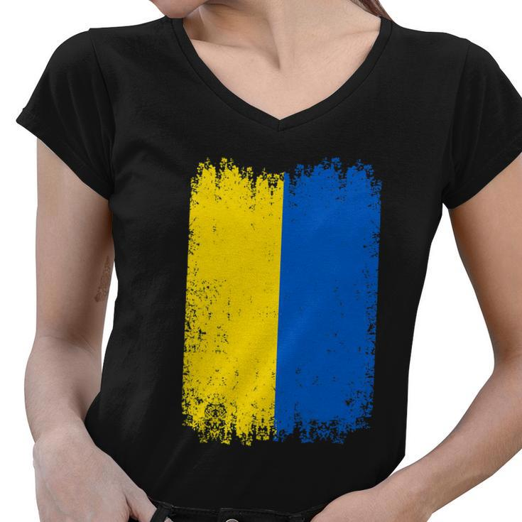 Vintage Ukraine Ukrainian National Flag Patriotic Ukrainians Women V-Neck T-Shirt