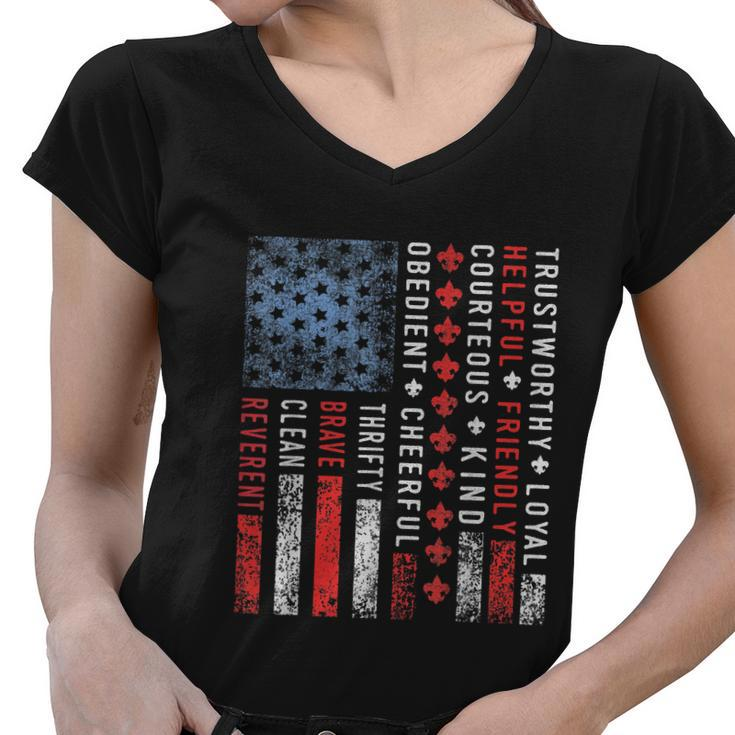 Vintage Us America Flag Scouting Scout Law Women V-Neck T-Shirt