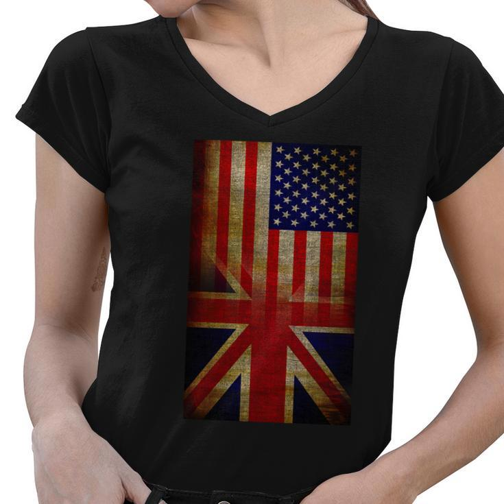 Vintage Usa British Distress Flag Tshirt Women V-Neck T-Shirt
