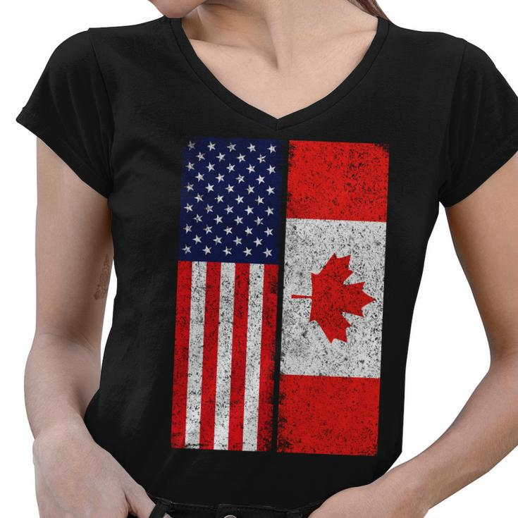 Vintage Usa Canadian Flag Women V-Neck T-Shirt