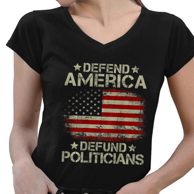 Vintage Usa Flag Defend America Defund Politicians Women V-Neck T-Shirt