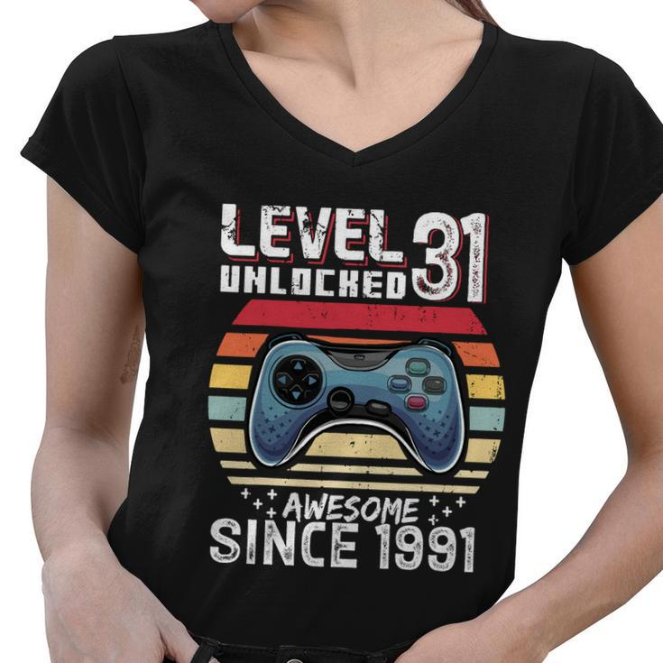 Vintage Video Gamer Birthday Level 31 Unlocked 31St Birthday Women V-Neck T-Shirt