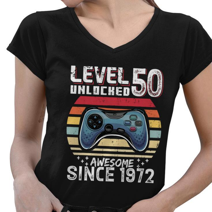 Vintage Video Gamer Birthday Level 50 Unlocked 50Th Birthday Women V-Neck T-Shirt