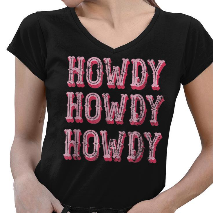 Vintage White Howdy Rodeo Western Country Southern Cowgirl  V3 Women V-Neck T-Shirt