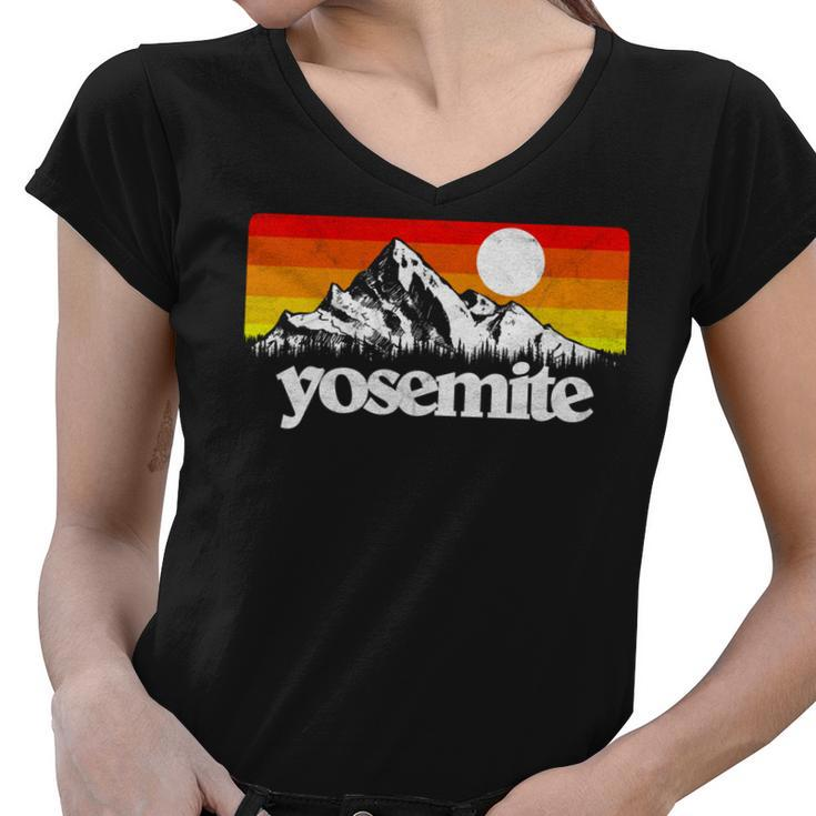 Vintage Yosemite National Park Retro Mountains  Women V-Neck T-Shirt